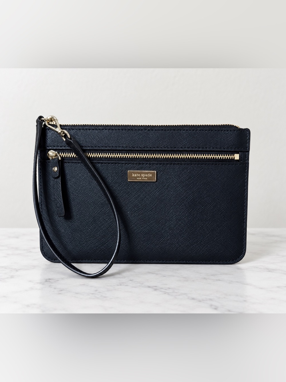 Kate Spade Black Saffiano Leather Wristlet Pouch Clutch
